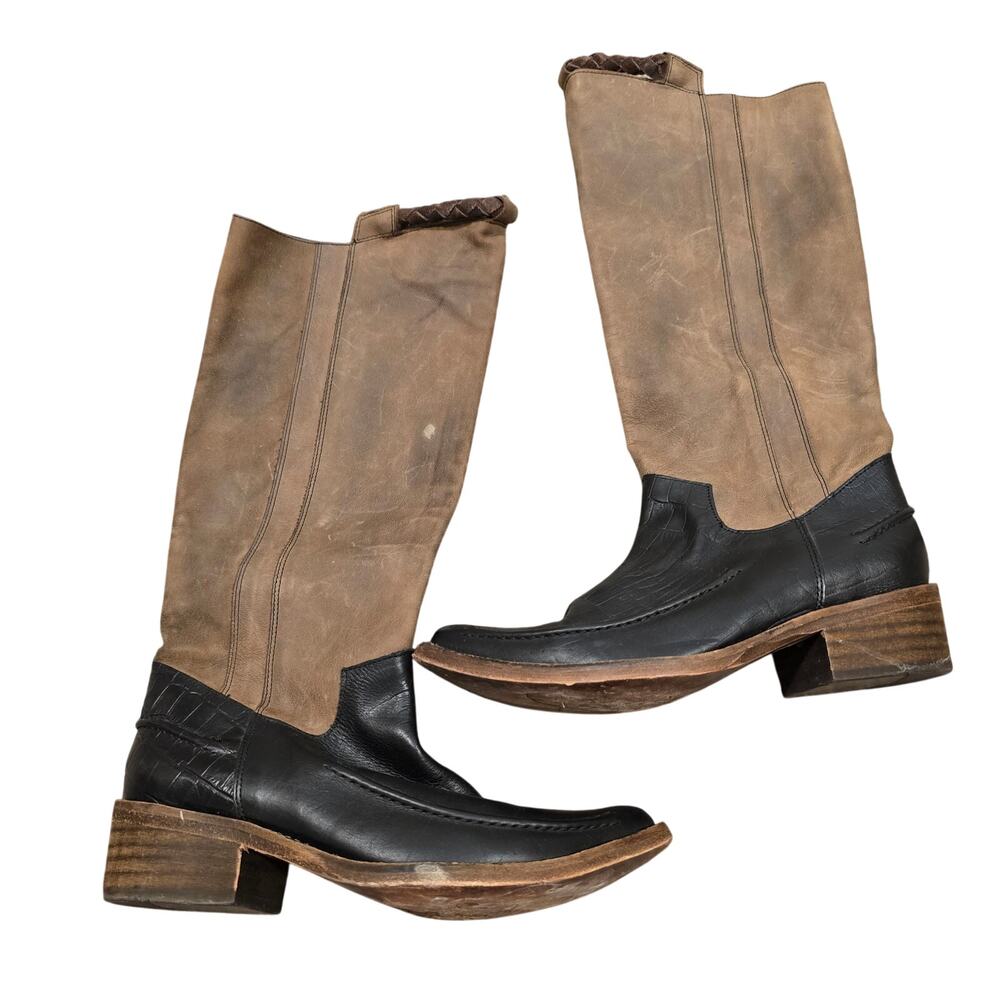 Women's Free People Two Tone Knee High Leather Pointed Toe Riding Boots Size 37
